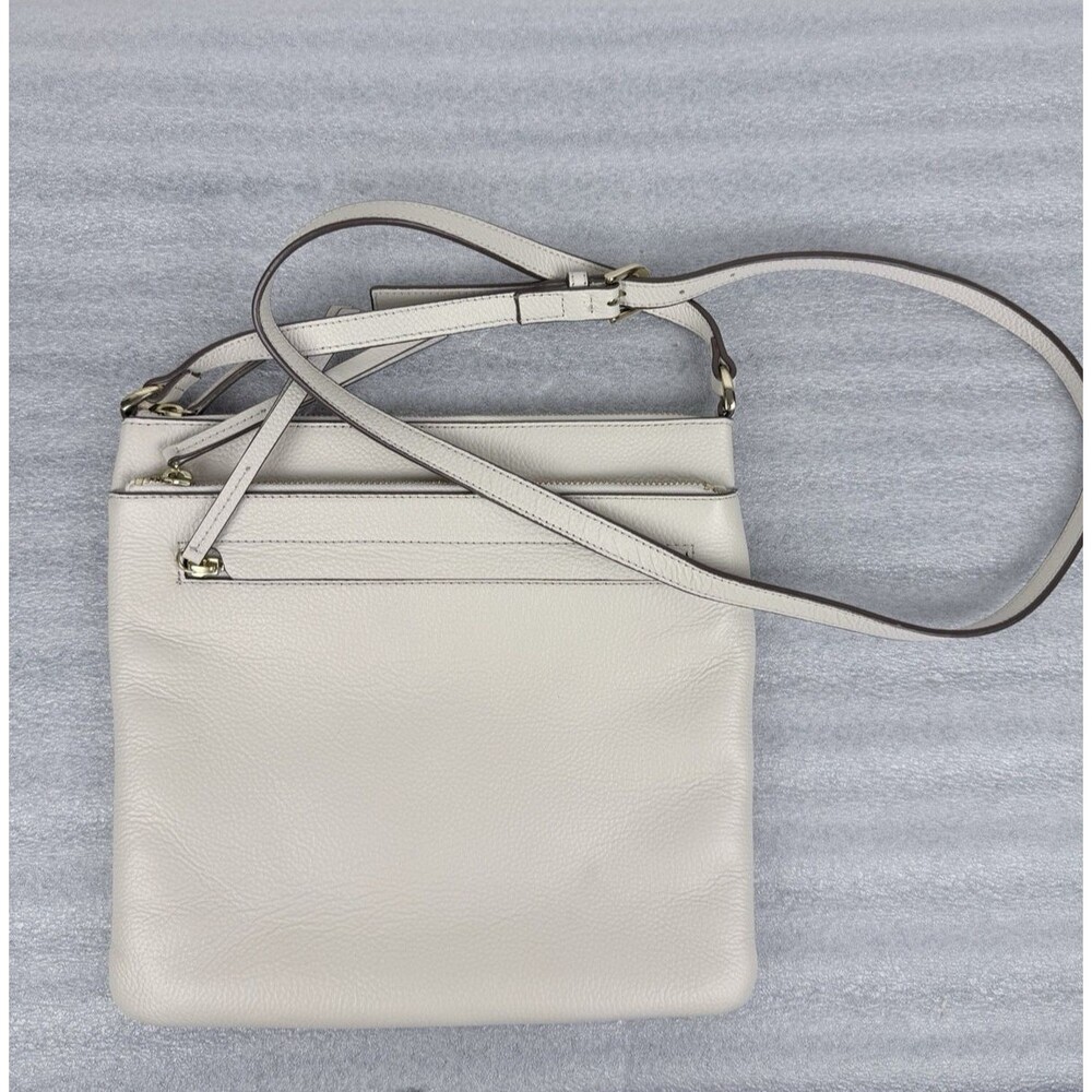 Nordstrom Pebbled Leather Shoulder Bag Crossbody Purse Beige 10" x 10.5"